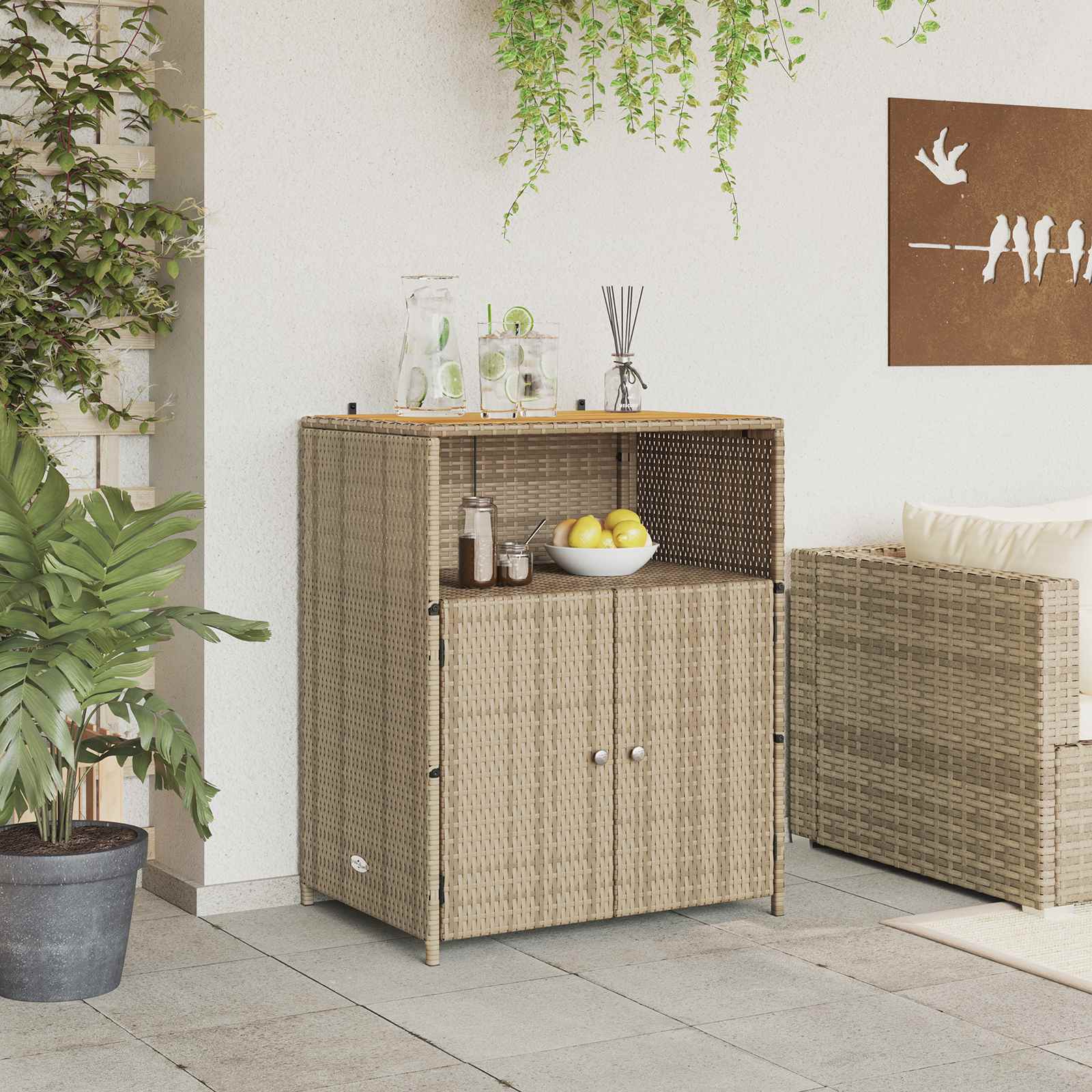 Armadietto Beige 70 x 50 x 87 cm Poliestere e Rattan Roly 42026914