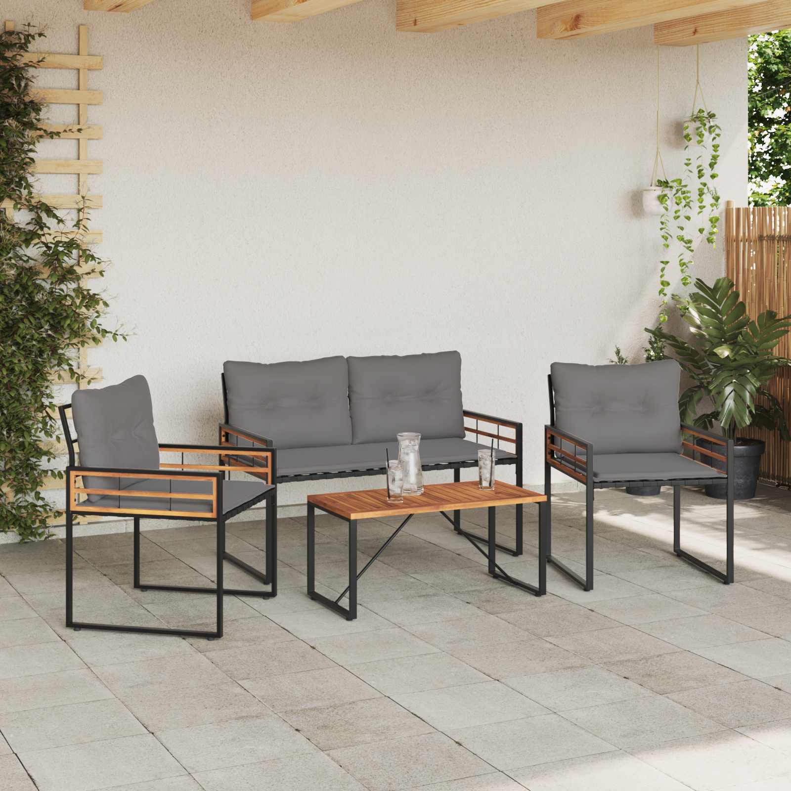 Set di Mobili da Esterno con cuscino 4 pcs Grigio chiaro
