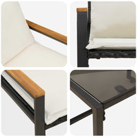 Set di Mobili con cuscino 3 pcs Nero e Bianco Crema Rattan 42026946