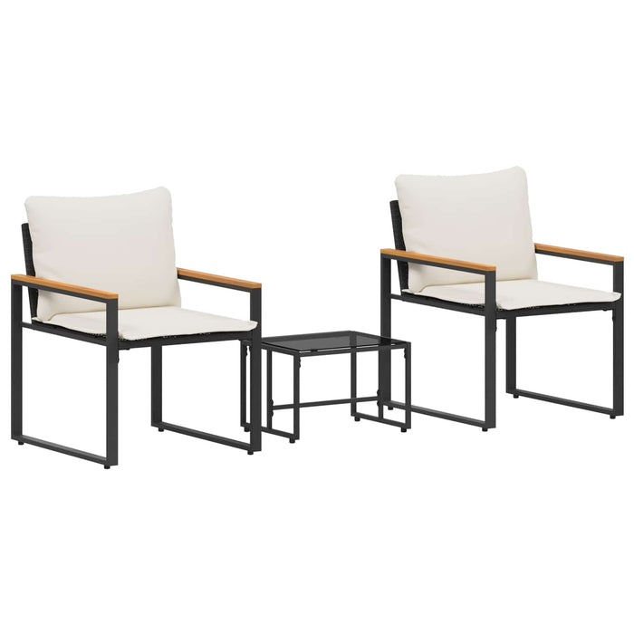 Set di Mobili con cuscino 3 pcs Nero e Bianco Crema Rattan 42026946