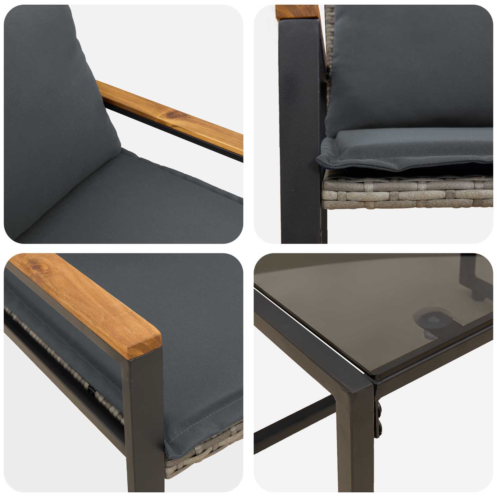 Set di Mobili con cuscino 3 pcs Grigio e Grigio Scuro Rattan 42026947