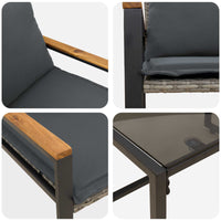 Set di Mobili con cuscino 3 pcs Grigio e Grigio Scuro Rattan 42026947