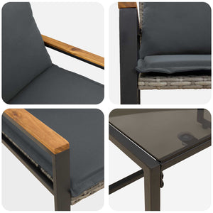 Set di Mobili con cuscino 3 pcs Grigio e Grigio Scuro Rattan 42026947