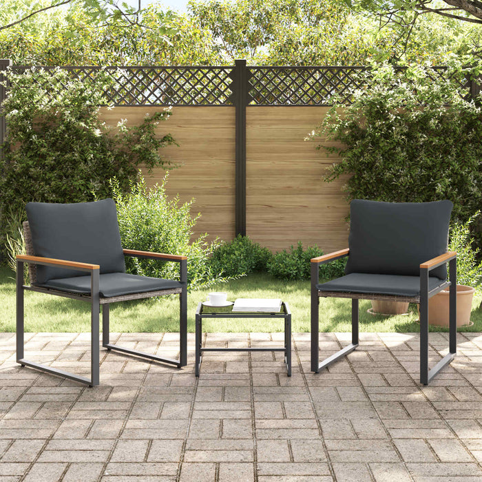 Set di Mobili con cuscino 3 pcs Grigio e Grigio Scuro Rattan 42026947