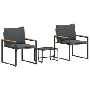 Set di Mobili con cuscino 3 pcs Grigio e Grigio Scuro Rattan 42026947