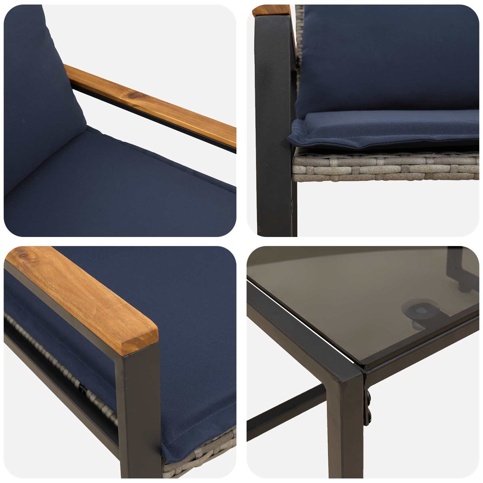 Set di Mobili con cuscino 3 pcs Grigio e Blu Navy Rattan 42026949