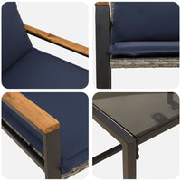 Set di Mobili con cuscino 3 pcs Grigio e Blu Navy Rattan 42026949