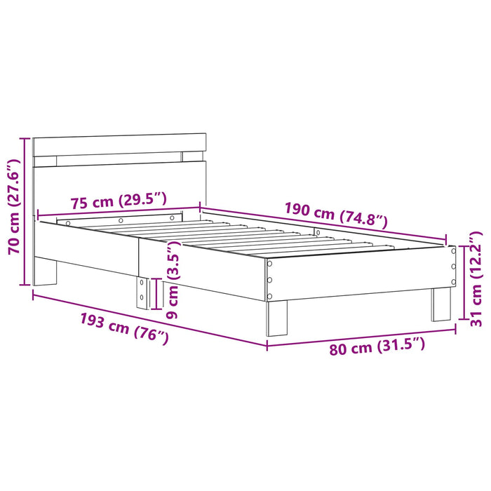 Struttura del letto Rovere Nero 75 x 190 cm Legno multistrato 8003738