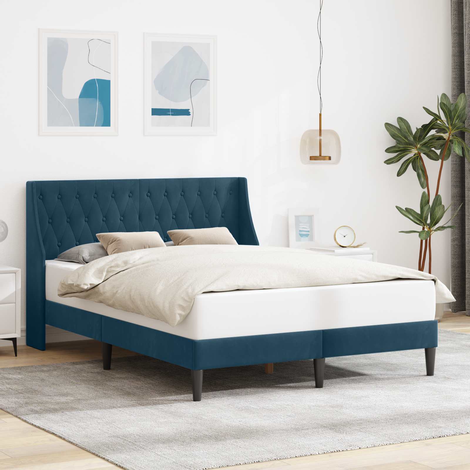 Struttura del letto con testiera Blu 160 x 200 cm Velluto 42027441