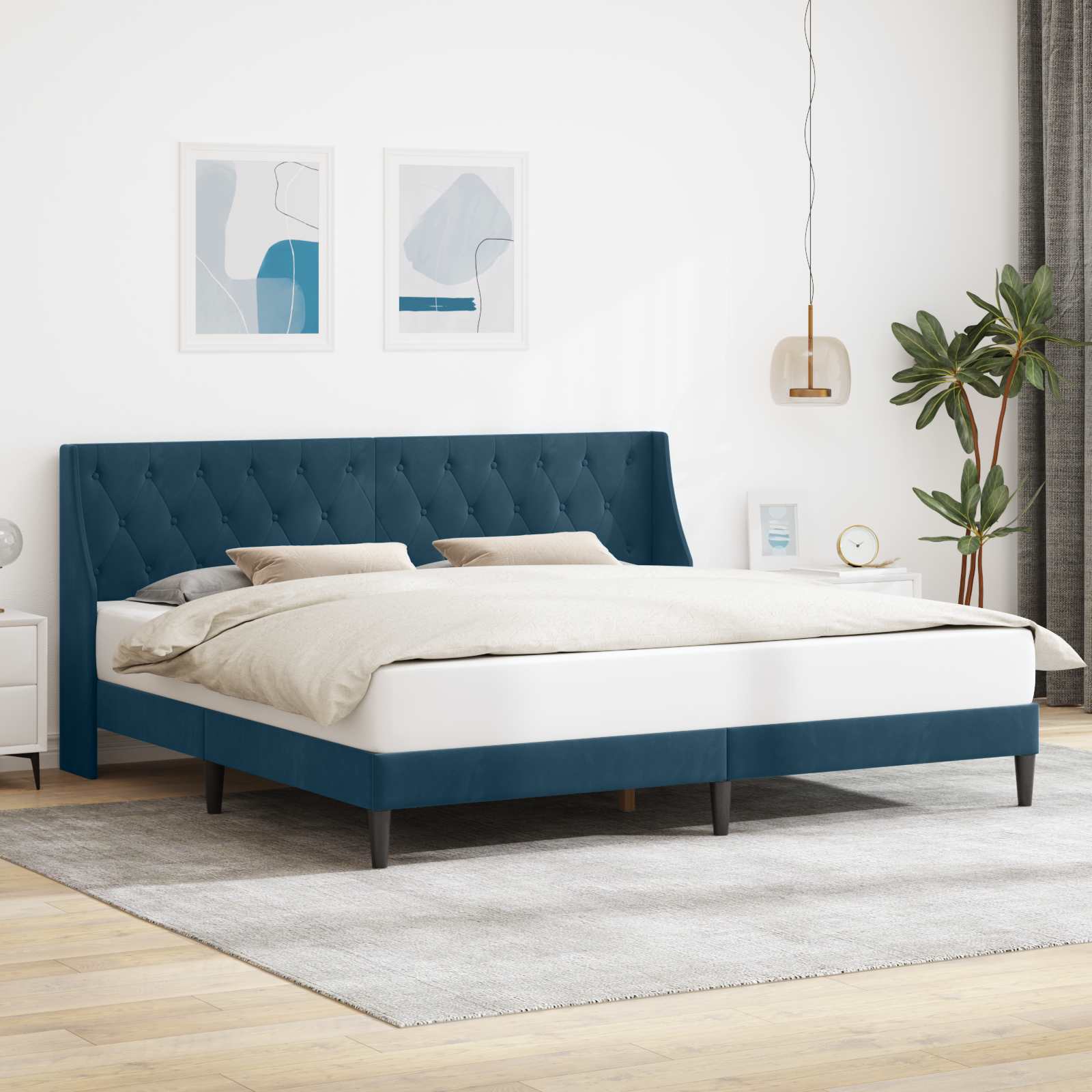 Struttura del letto con testiera Blu 200 x 200 cm Velluto 42027453