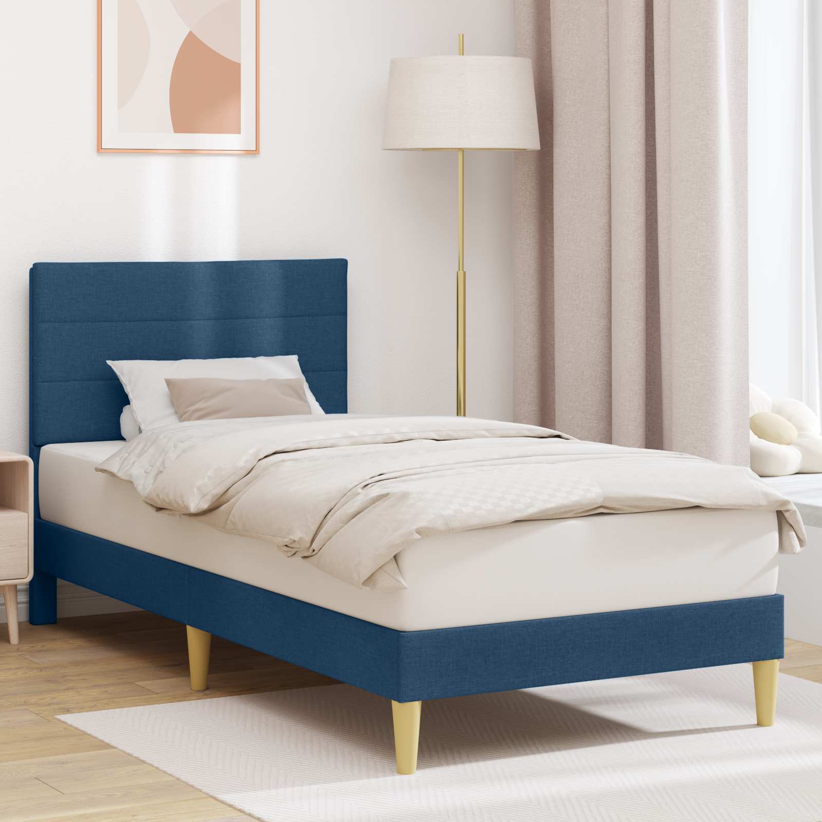Struttura del letto con testiera Blu 80 x 200 cm Tessuto 42027551