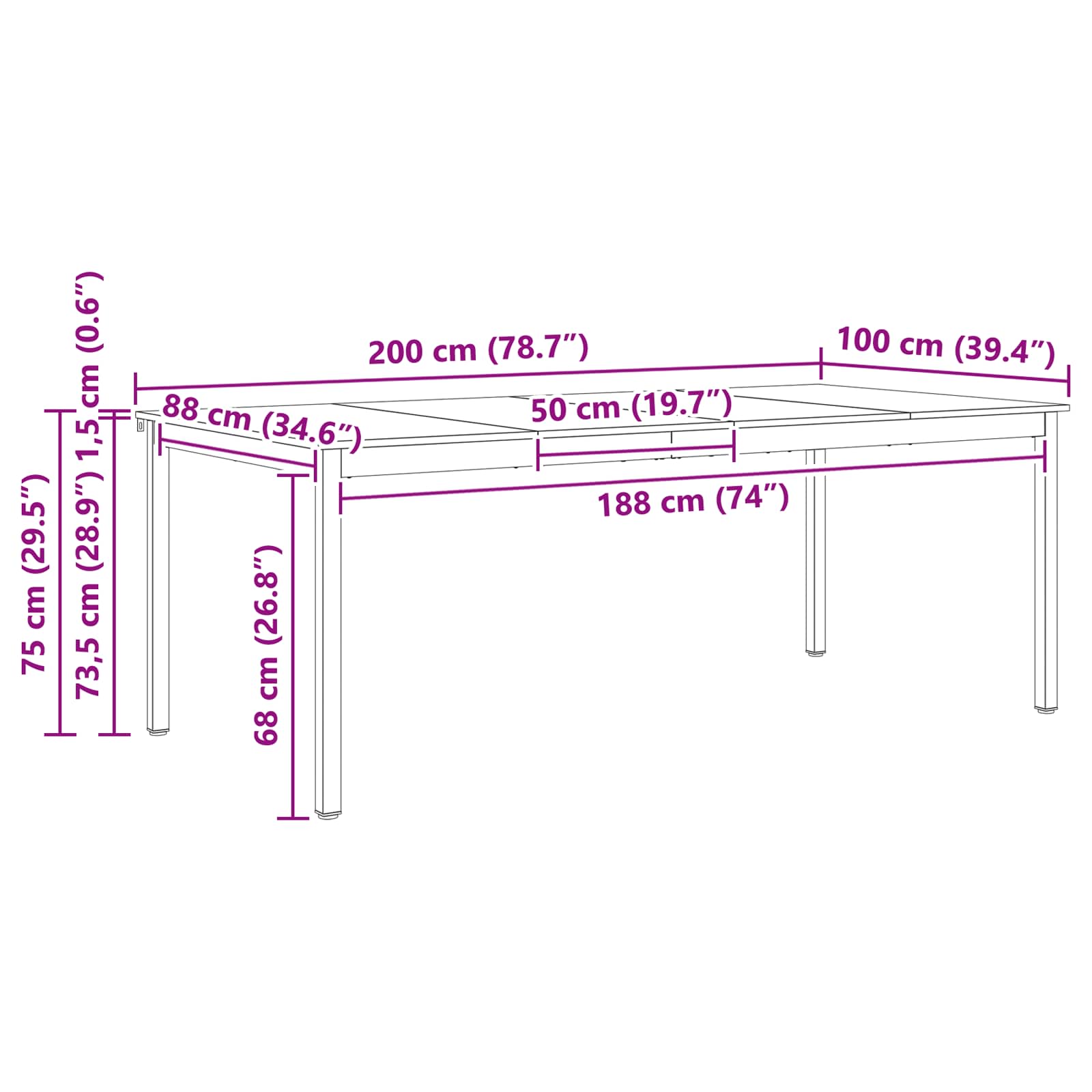 Tavolo da pranzo Bianco 200 x 100 x 75 cm Pino massello 3416326