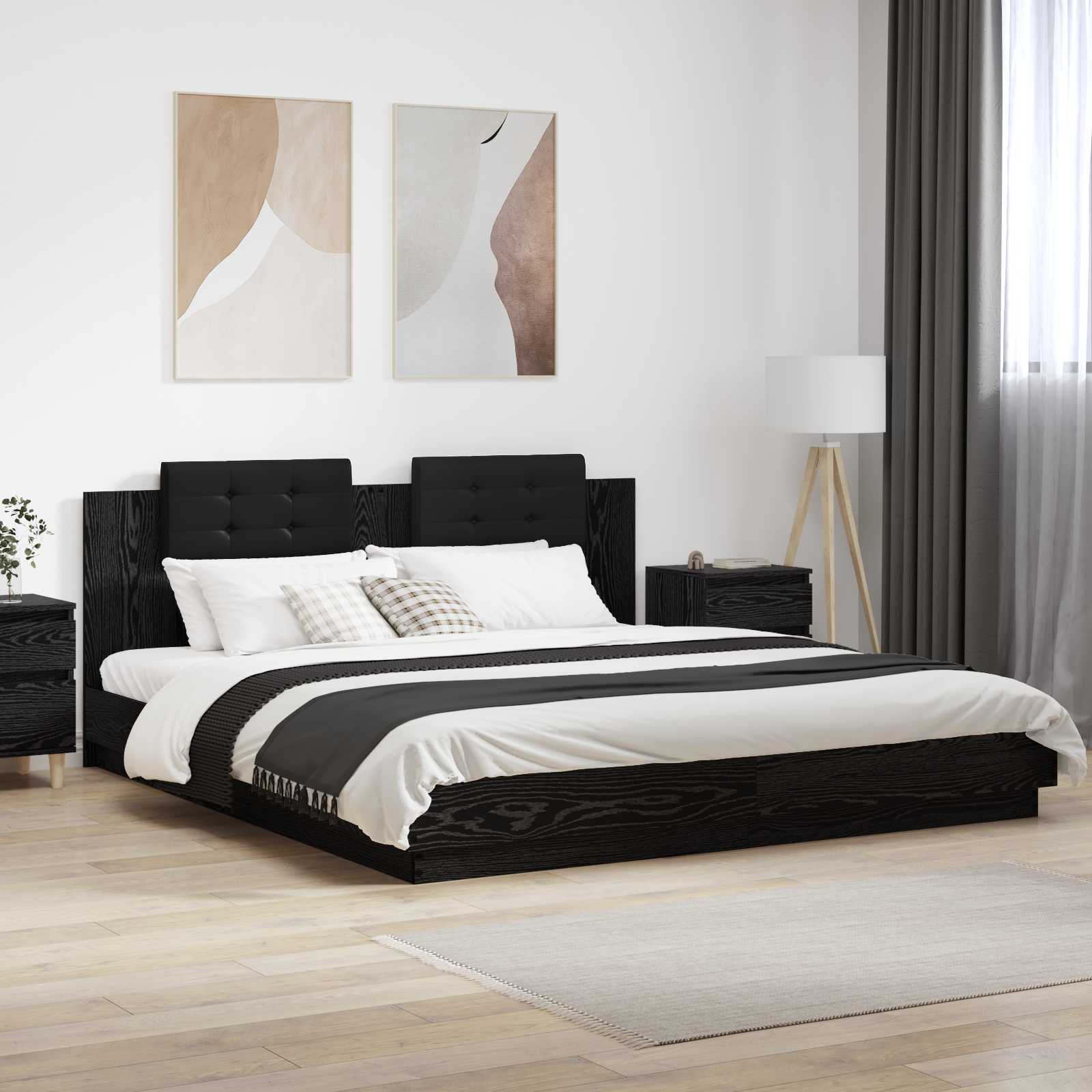 Struttura letto con testata Rovere Nero 200 x 200 cm 3416333