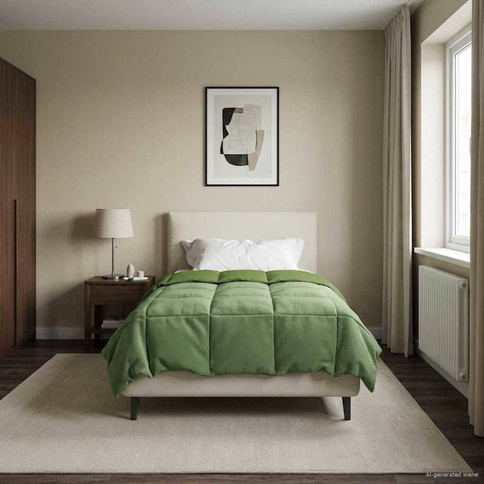 Duvet Invernale Trapuntato Verde 155 x 200 cm Microfibra 42026123