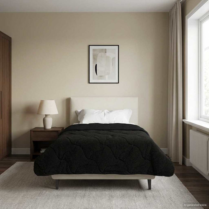 Duvet Estivo Nero 140 x 200 cm Microfibra e Fleece Teddy 42026182