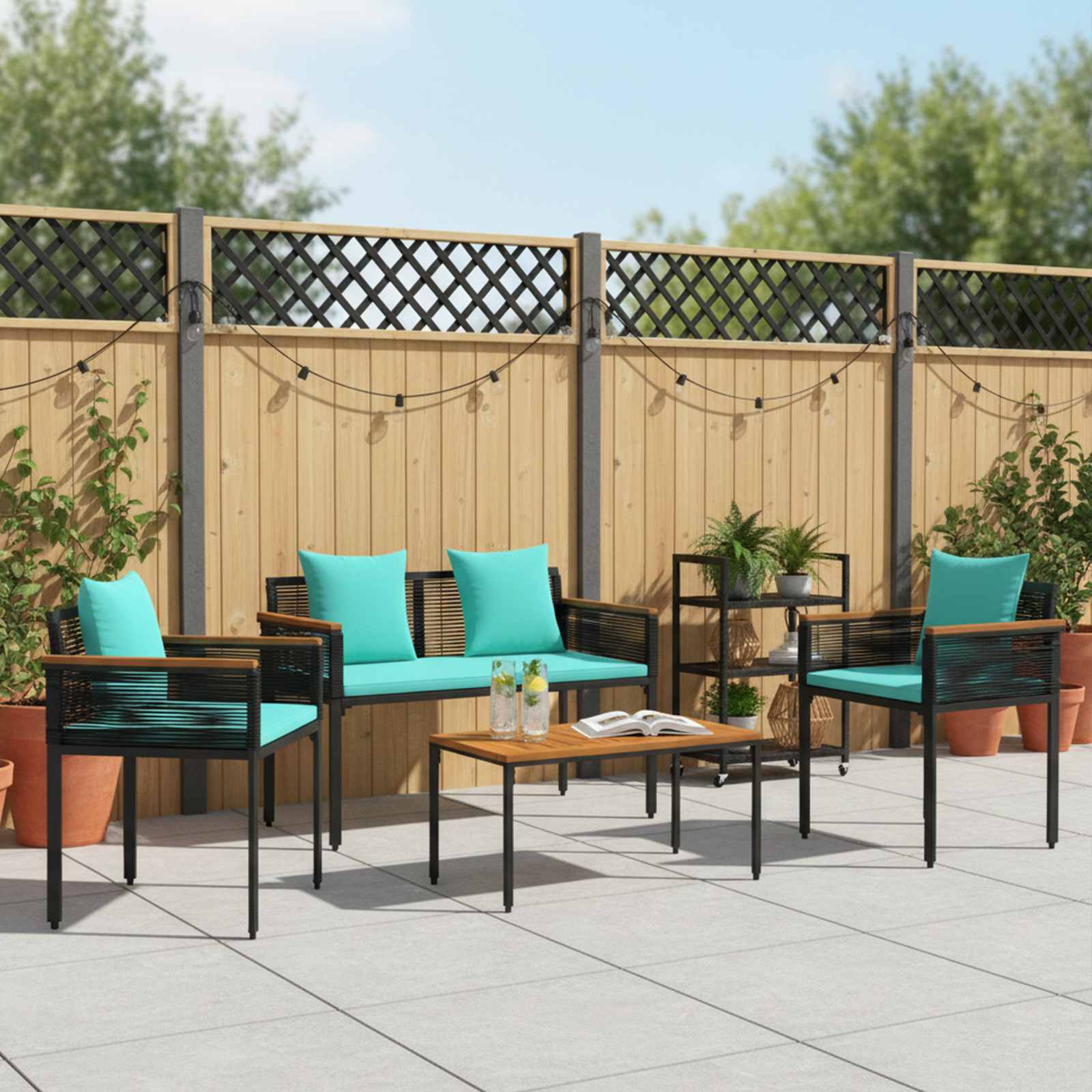 Set di Mobili da Esterno 4 pcs Nero e Turchese Rattan in PE 42025230