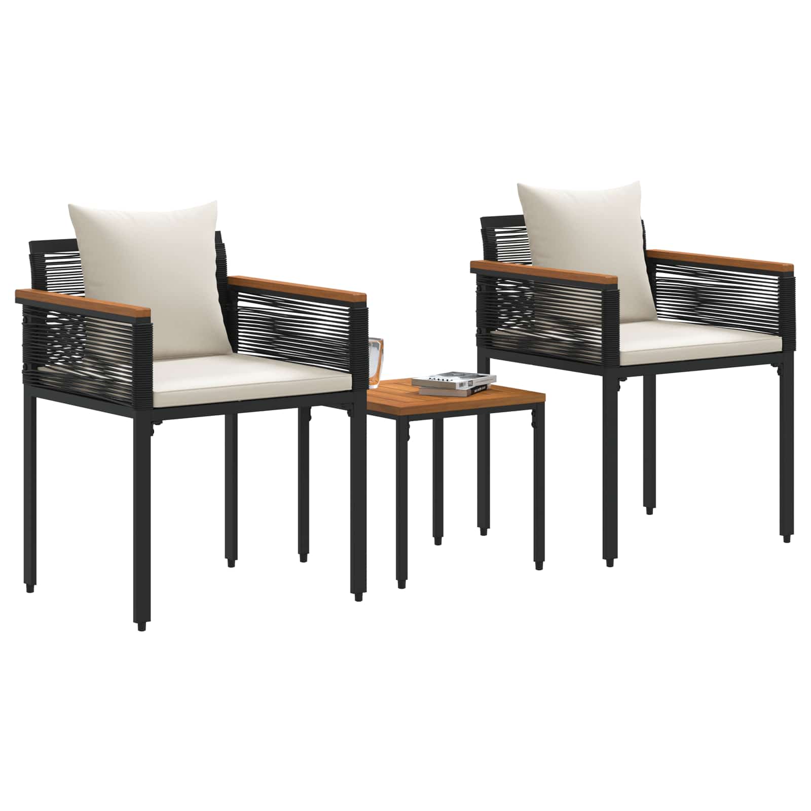 Set di Mobili da Esterno 3 pcs Nero e Bianco Crema Rattan in PE 42025232