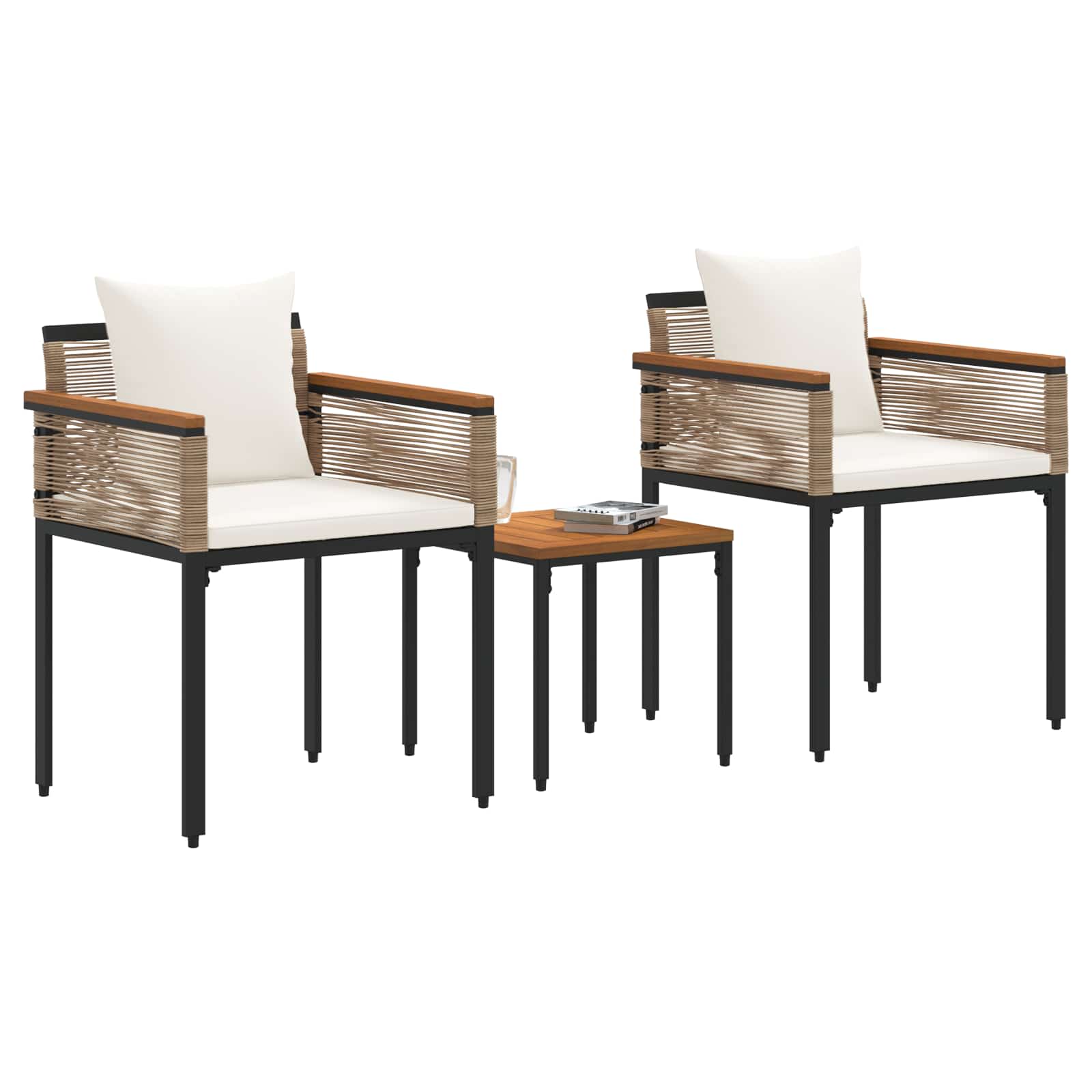 Set di Mobili da Esterno con cuscino 3 pcs Beige e Bianco Crema 42025234