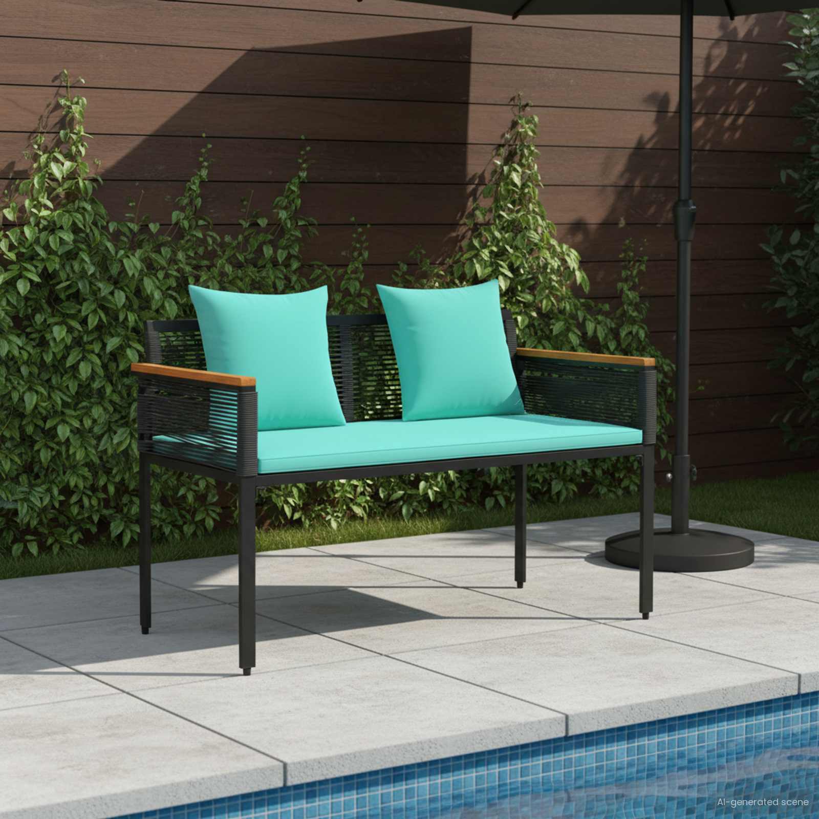 Panchina da esterno Nero e Turchese 117 x 54 x 74.5 cm