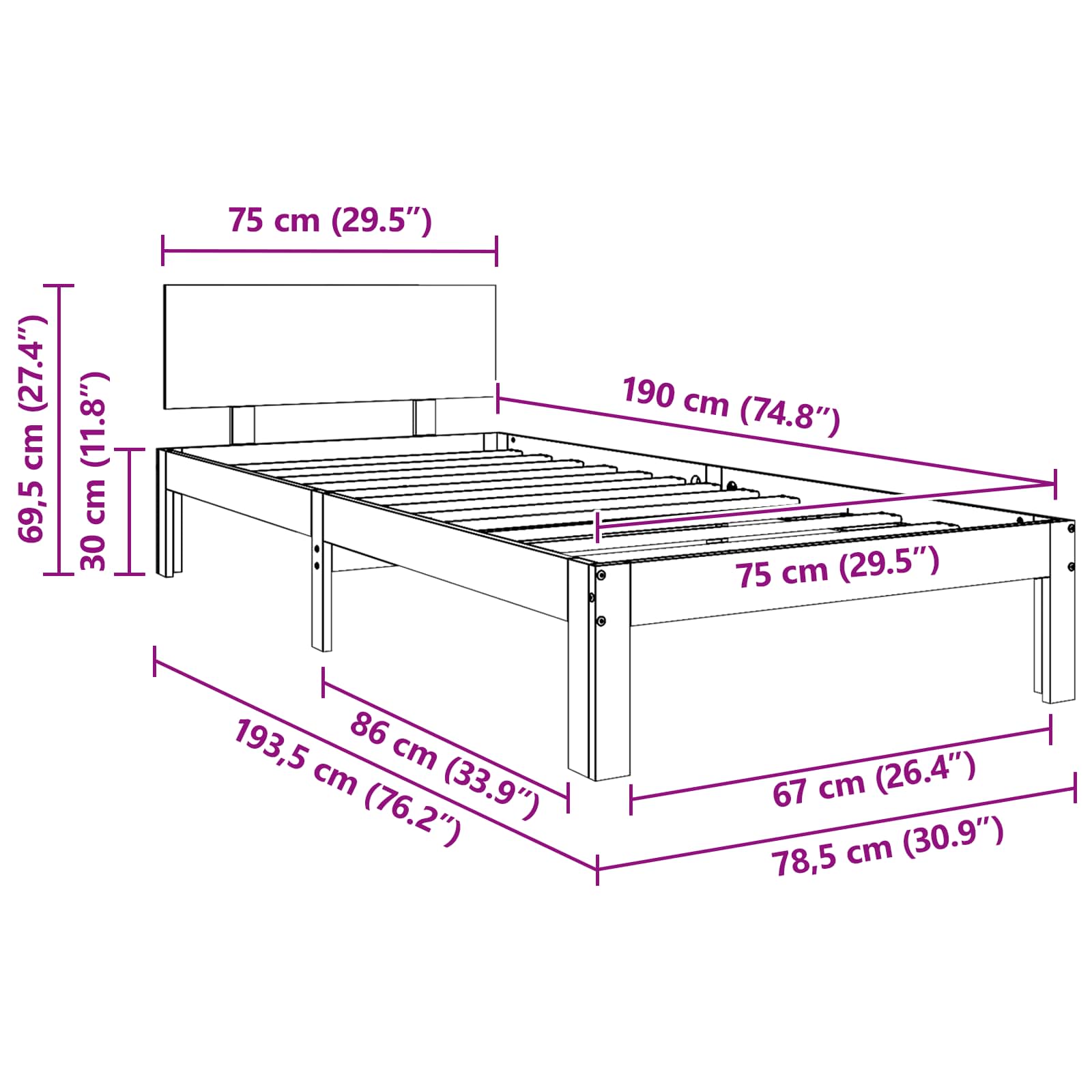 Struttura del letto Marrone cerato 70 x 190 cm Pino massello 863953