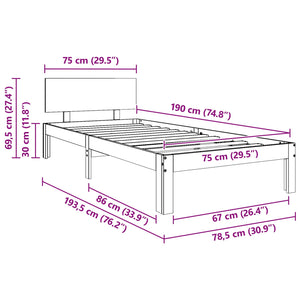Struttura del letto Marrone cerato 70 x 190 cm Pino massello 863953