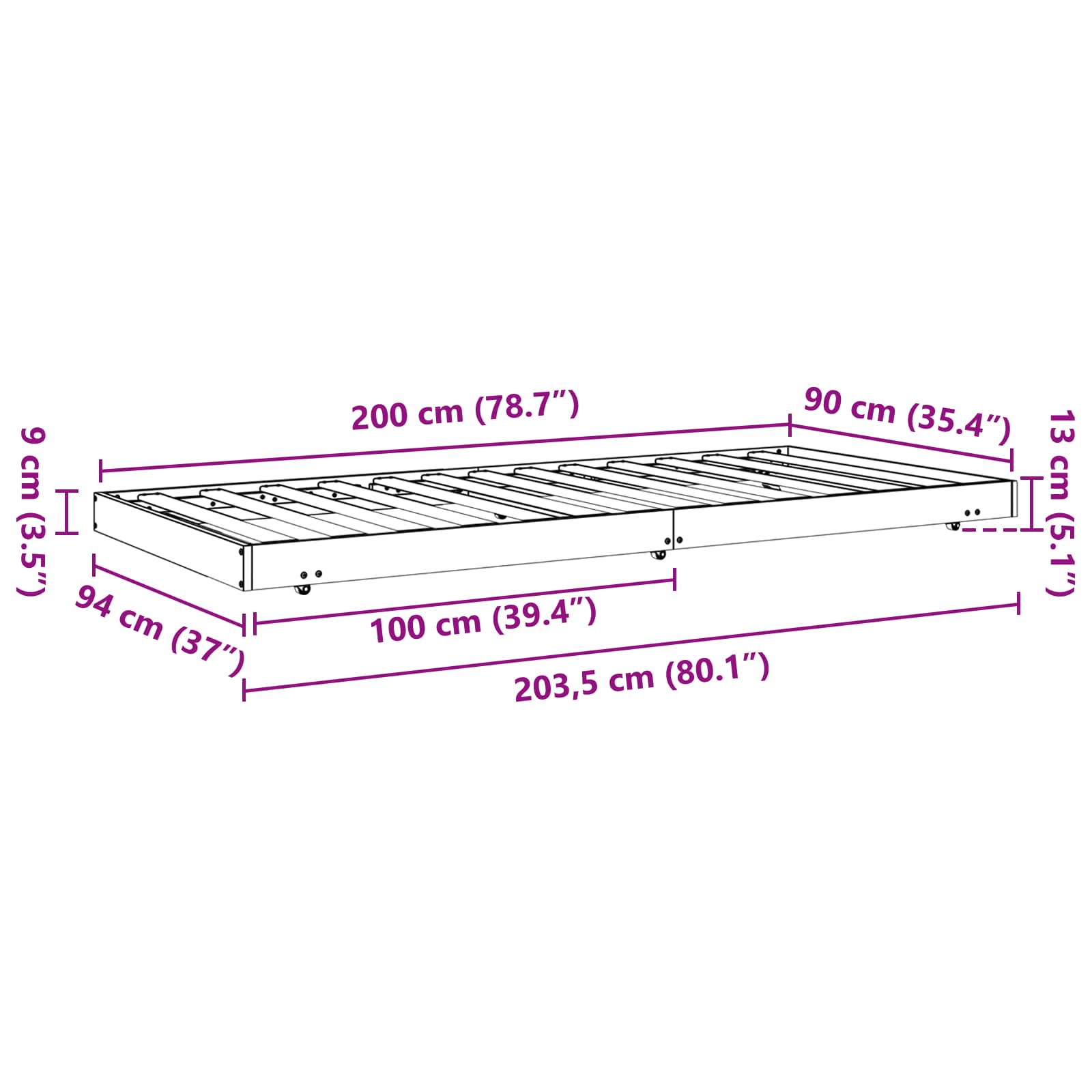 Struttura del letto Marrone cerato 90 x 200 cm Pino massello 864058