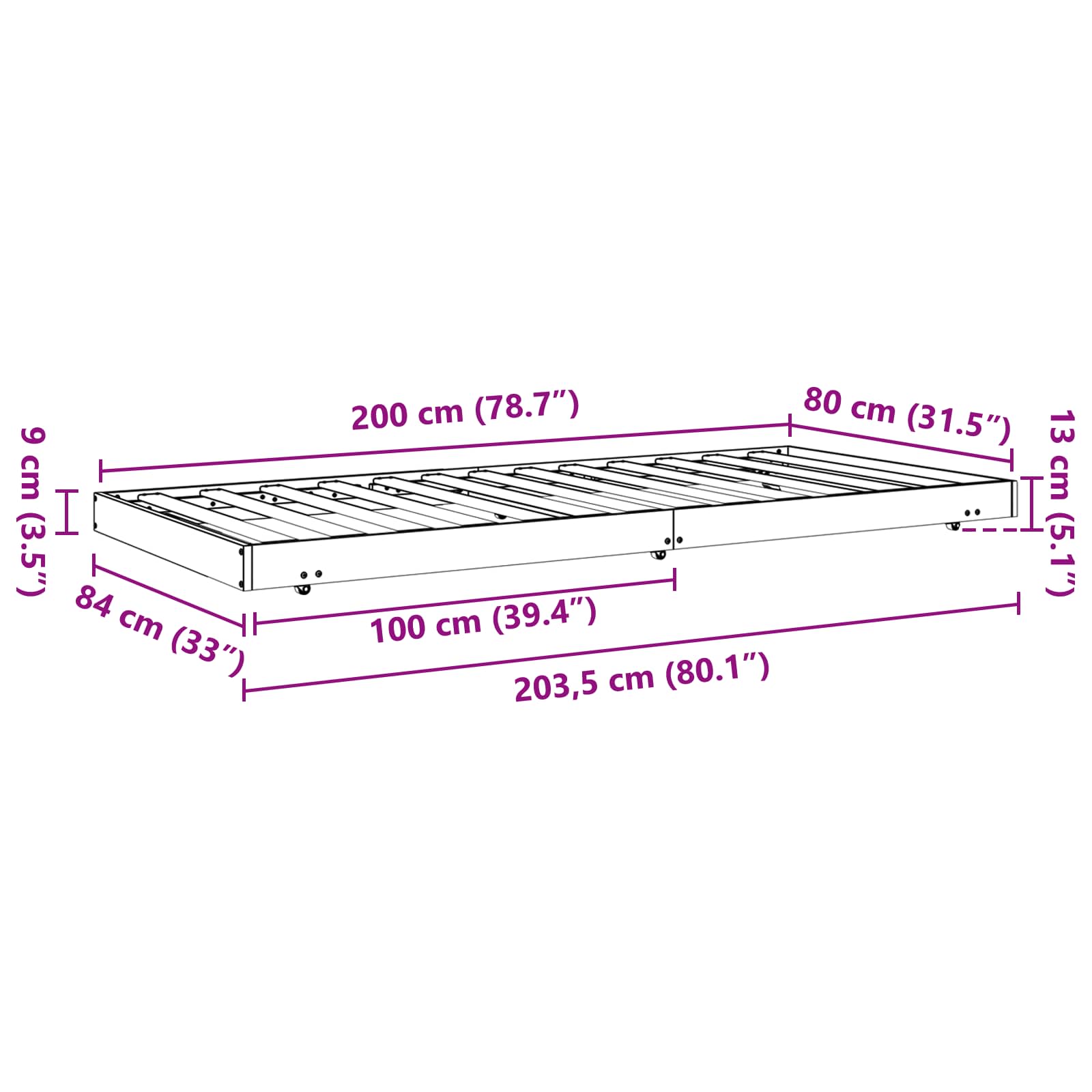 Struttura del letto Marrone cerato 80 x 200 cm Pino massello 864061