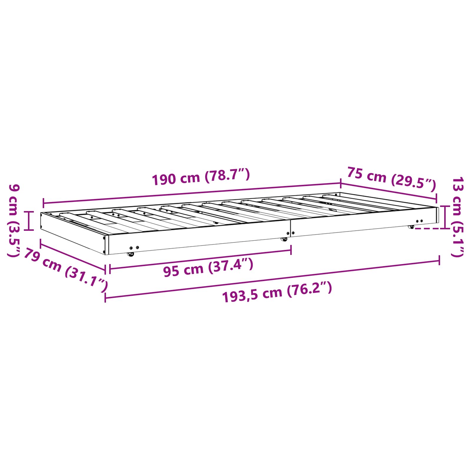 Struttura del letto Marrone cerato 70 x 190 cm Pino massello 864067
