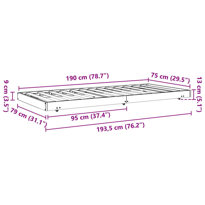 Struttura del letto Marrone cerato 70 x 190 cm Pino massello 864067