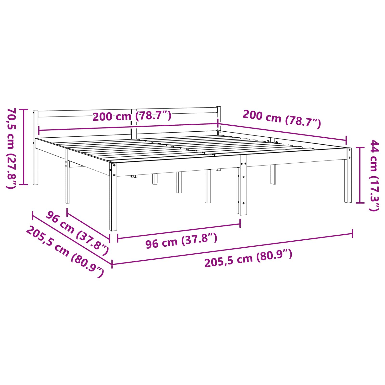 Struttura del letto Marrone cerato 200 x 200 cm Pino massello 867928
