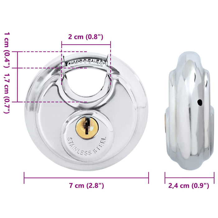 Lucchetti Discus con Chiavi 2 pcs Argento 7 x 2.4 x 7 cm 42020747