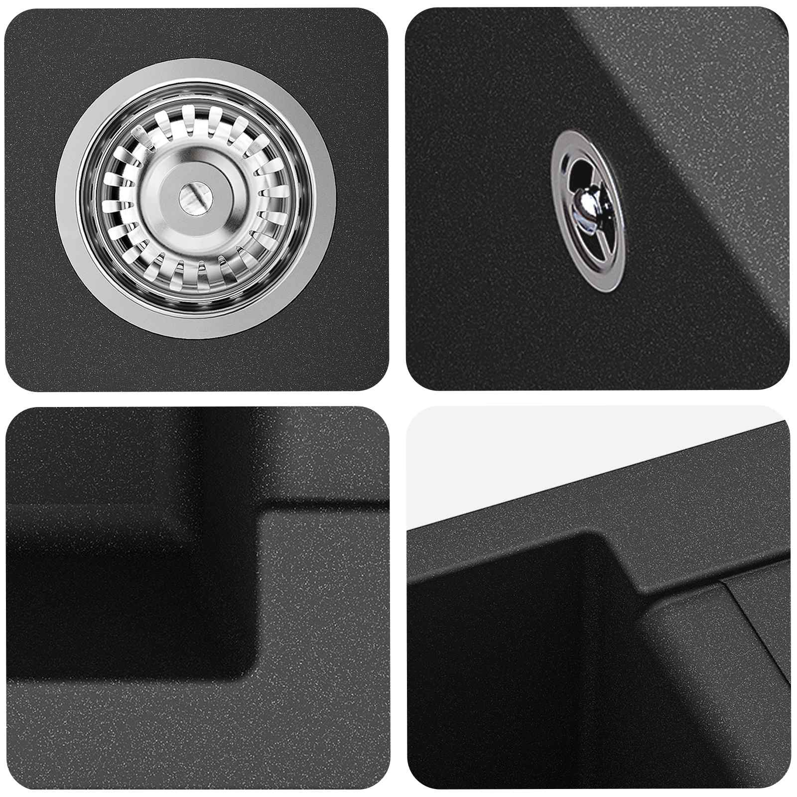 Lavello Nero 780 x 500 mm 80% Quarzo e 20% Resina