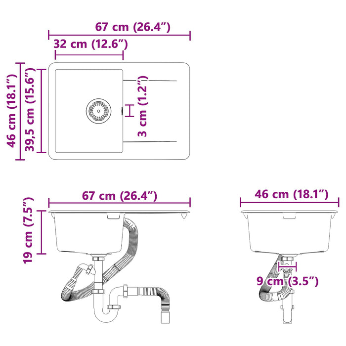 Lavello Nero 670 x 460 mm Granito 42028408