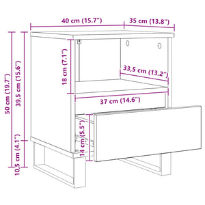 Armadietto per letto con cassetto Rovere Nero 40 x 35 x 50 cm 8004338