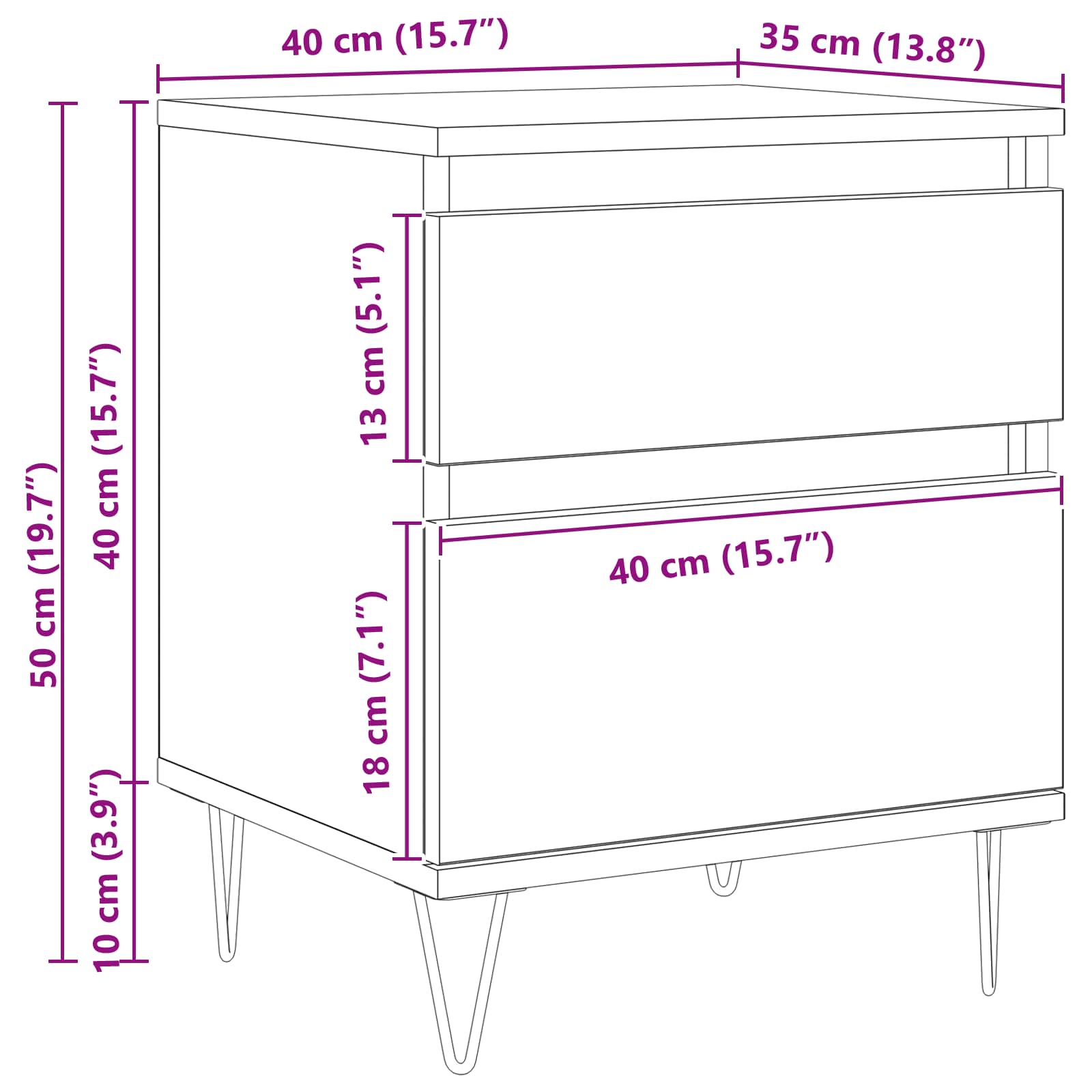 Armadietto per letto con cassetto Rovere Nero 40 x 35 x 50 cm 8004366
