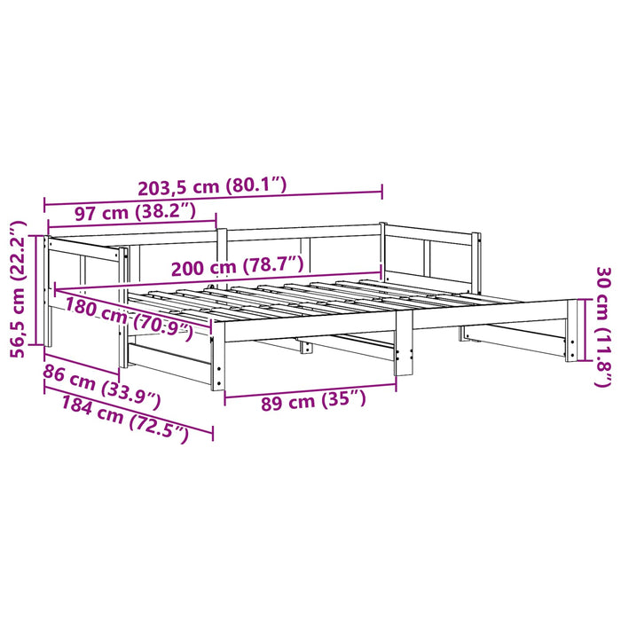 Letto Giorno Estraibile Naturale 180 x 200 cm Pino massello 8004795