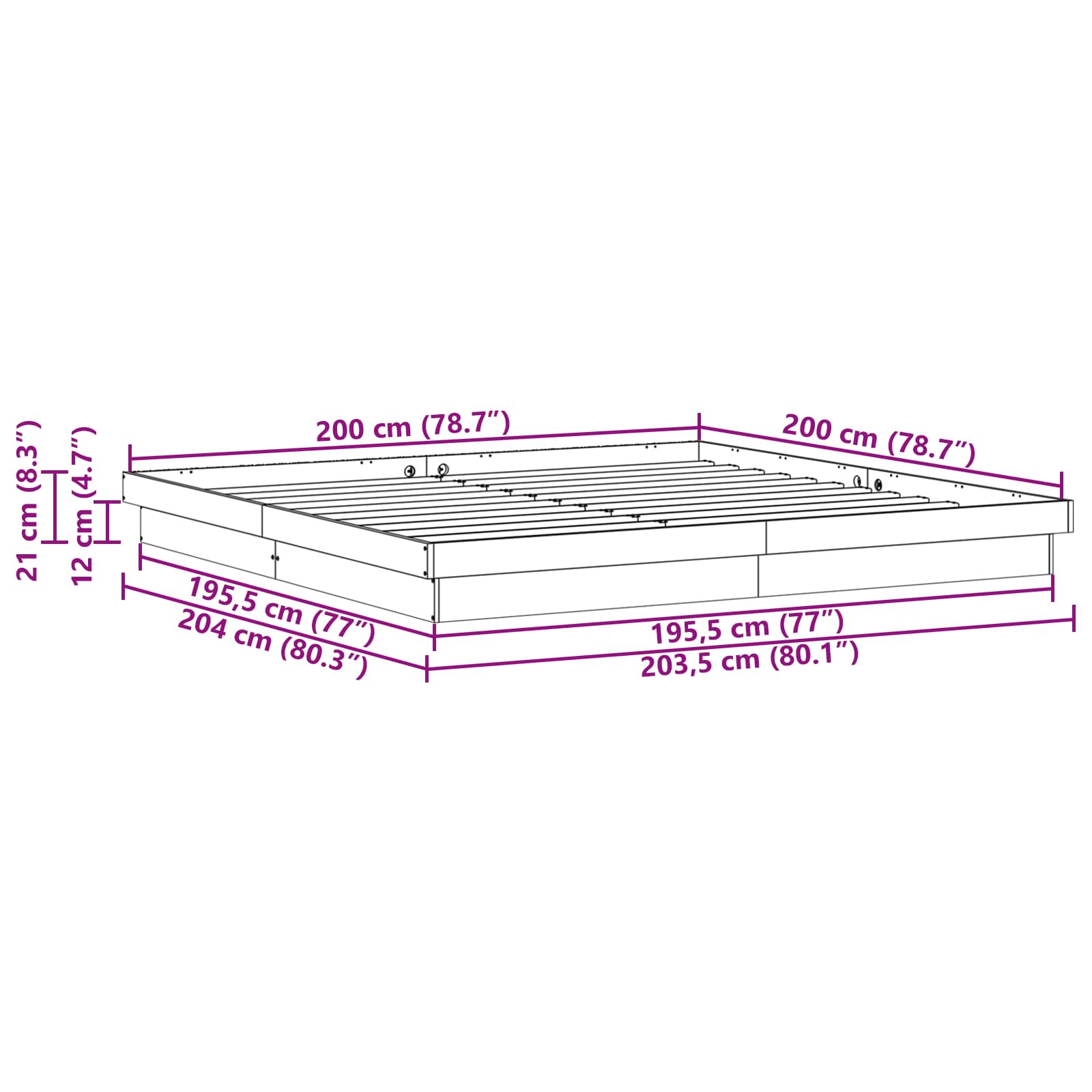 Struttura del letto Bianco 200 x 200 cm Pino massello 8004799