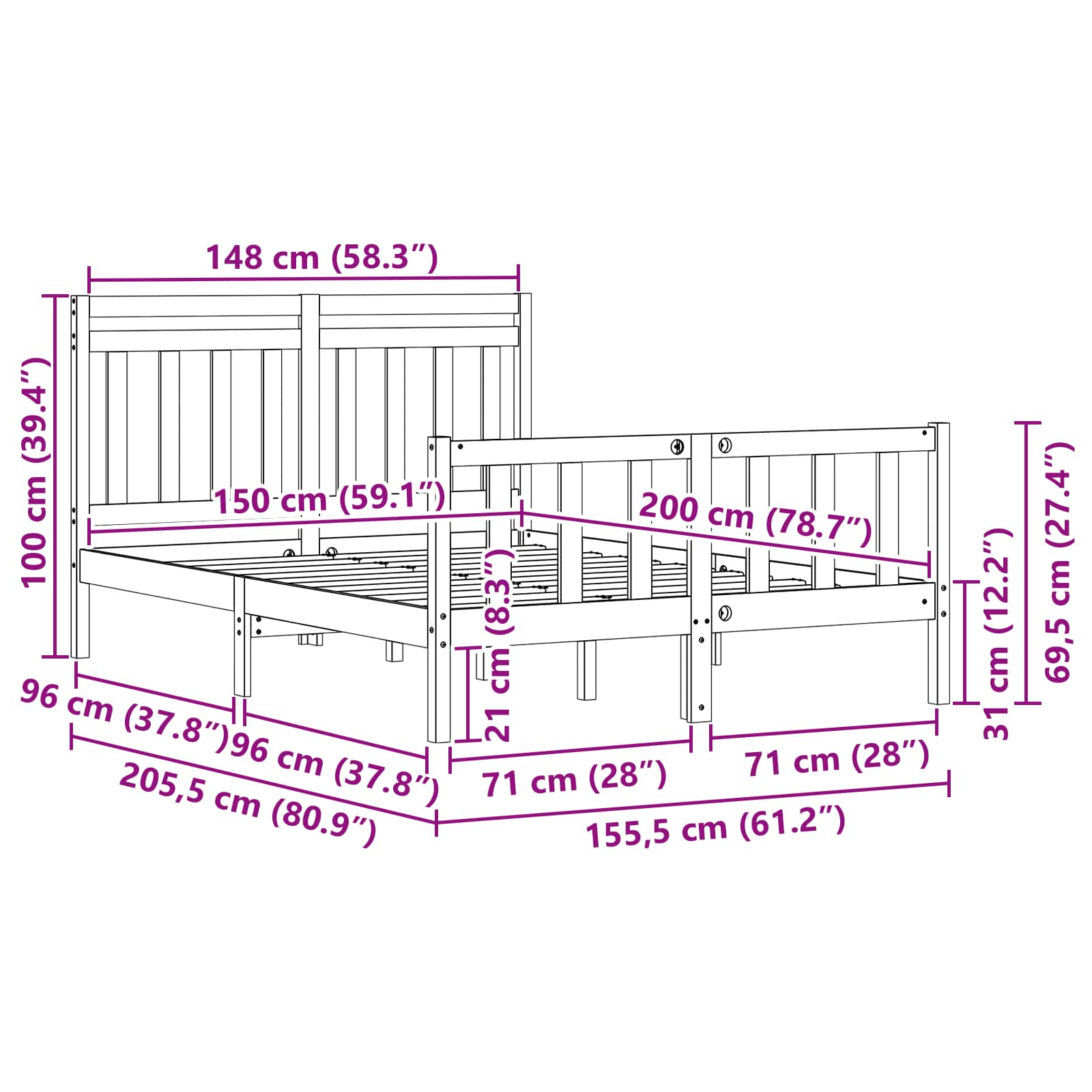 Struttura del letto 2 pcs Marrone cerato 150 x 200 cm 3418133