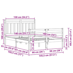 Struttura del letto con testiera-Giroletto con Testiera Marrone cerato 140 x 190 cm 816253