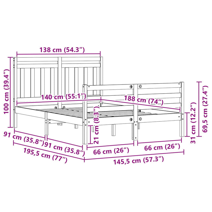 Struttura del letto con testiera-Giroletto con Testiera Marrone cerato 140 x 190 cm 816253