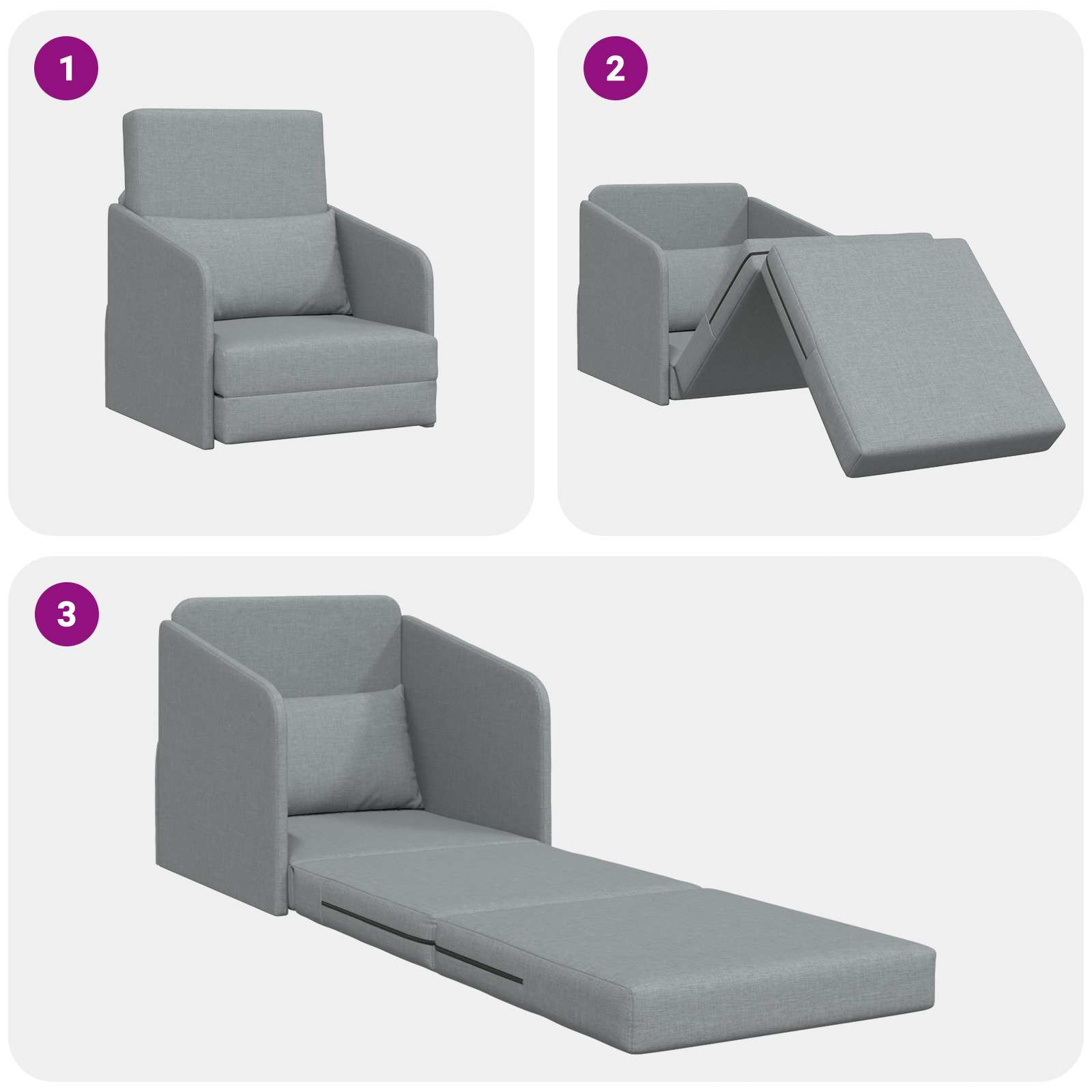 Divano Letto Pieghevole Grigio chiaro 65 x 80 x 83 cm Tessuto 42030494