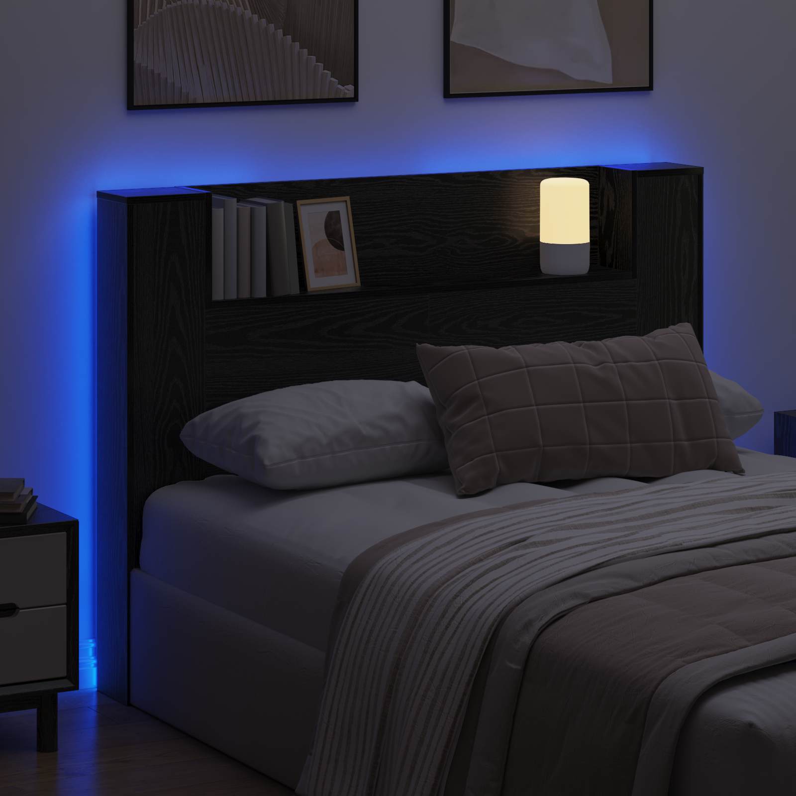 Testata con Mobile e LED Rovere Nero 140 x 16,5 x 103,5 cm 8006567