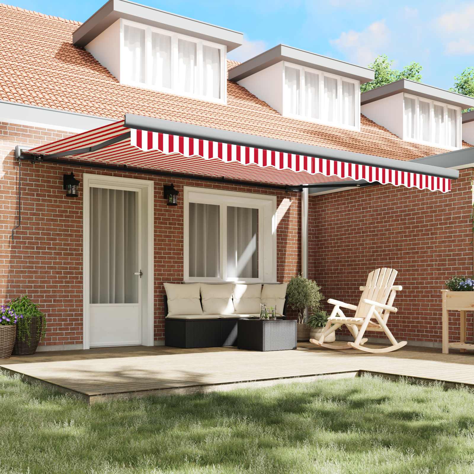 Tenda Retrattile Rosso e Bianco 400 × 300 cm Tela e Alluminio 3420201