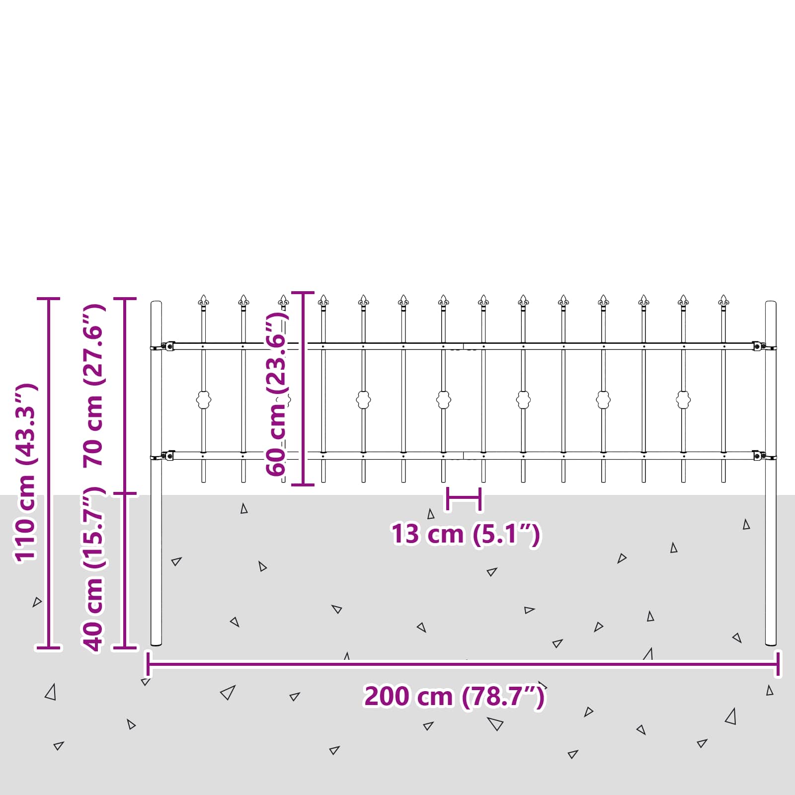 Recinzione a punte Nero 200 x 130 cm 42030080