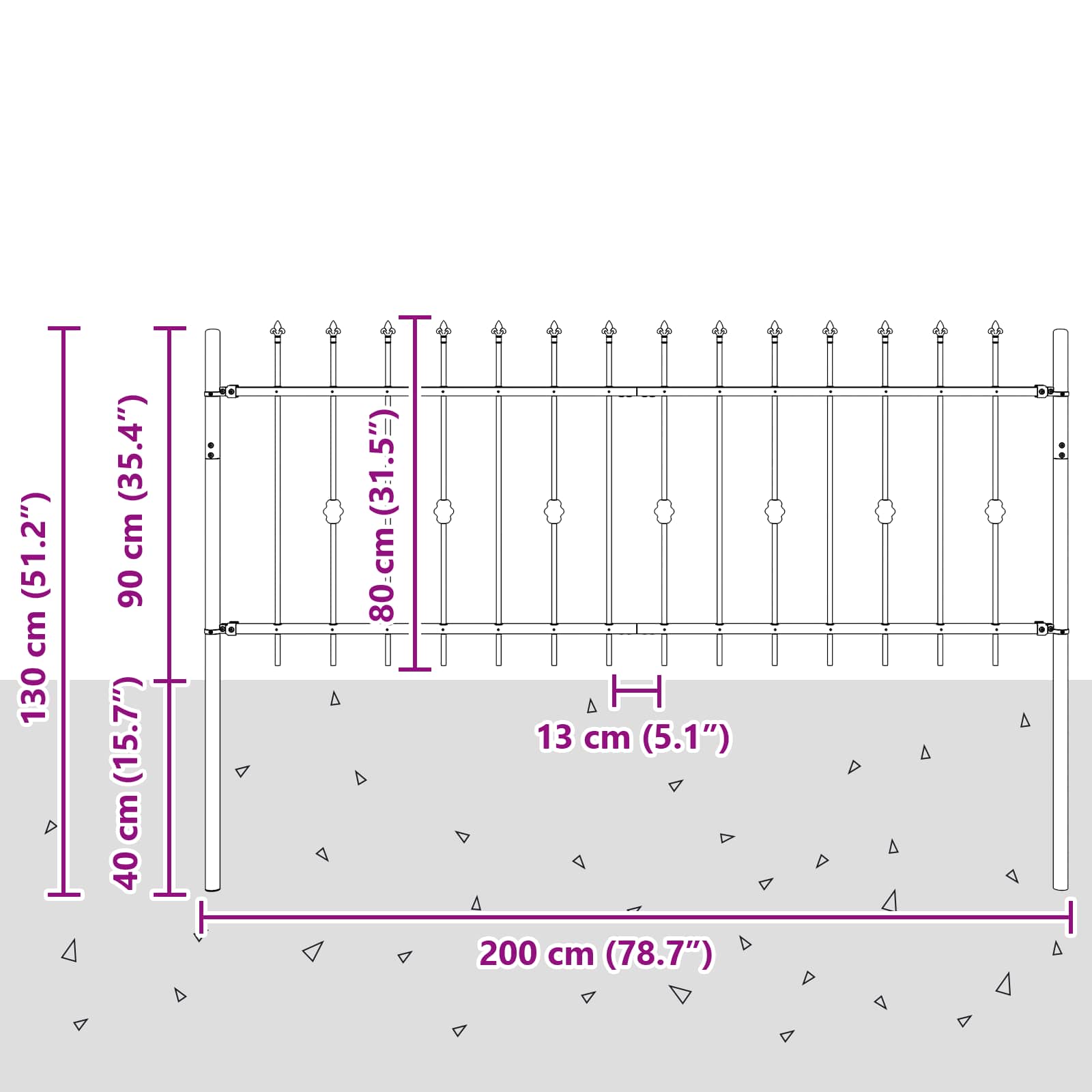 Recinzione a punte Nero 200 x 130 cm 42030081