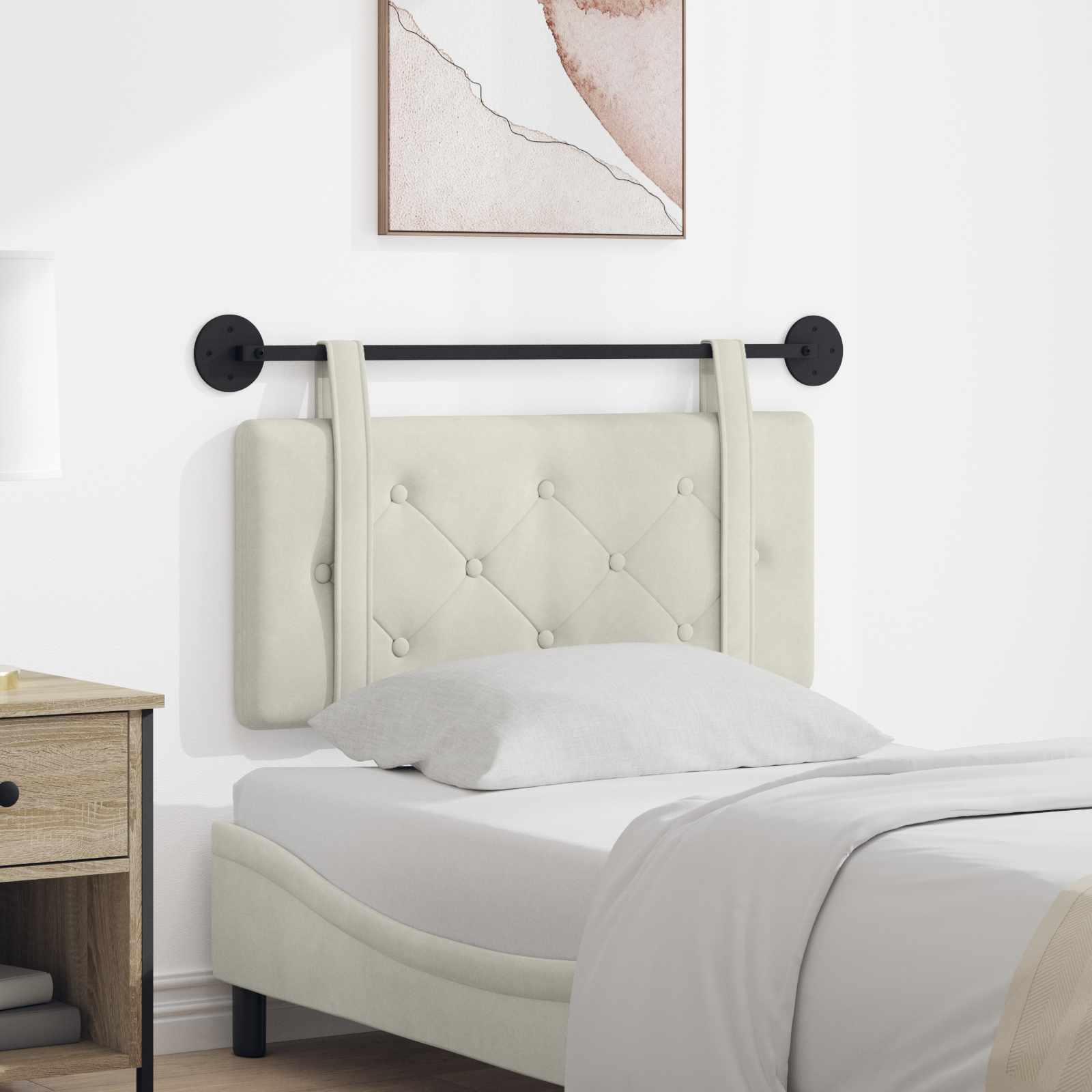 Testata appesa Montaggio a parete Crema 90 x 55 x 5 cm Velluto 42031564