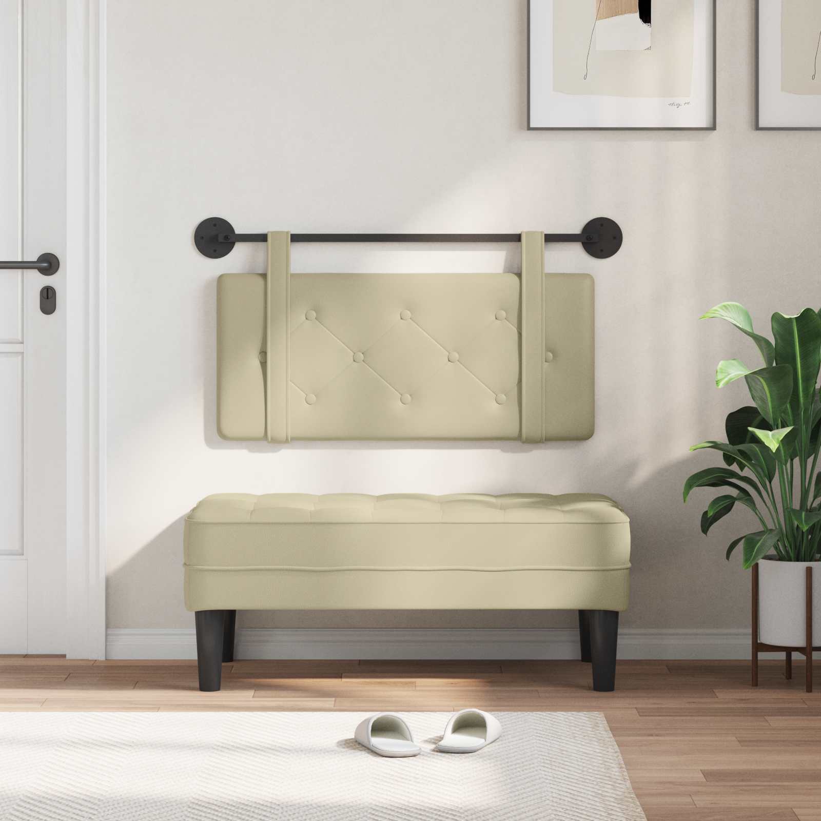 Testiera Montata a Muro Crema 90 x 5 x 40 cm Compensato 42031597
