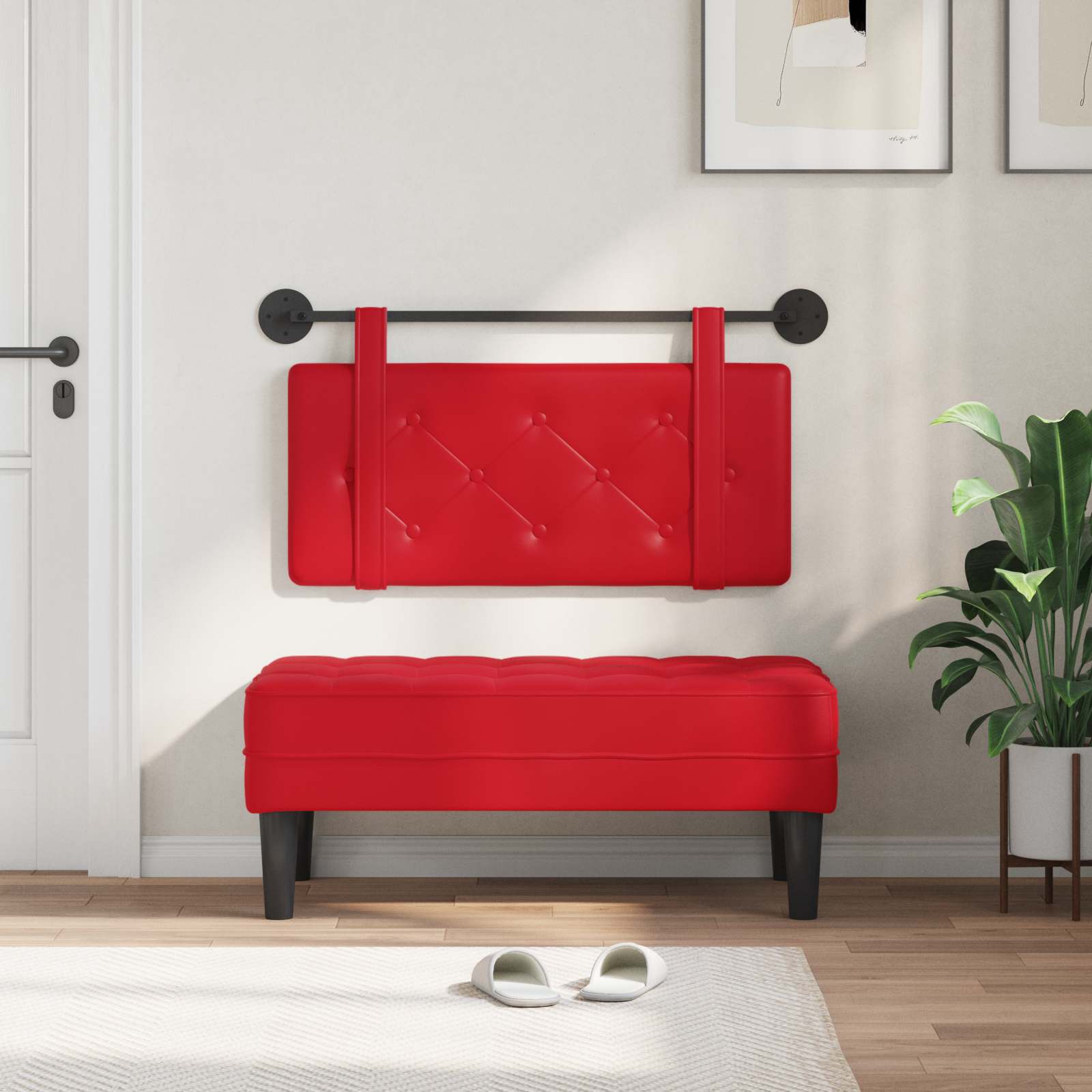 Testiera Montata a Muro Rosso 90 x 5 x 40 cm Compensato 42031601