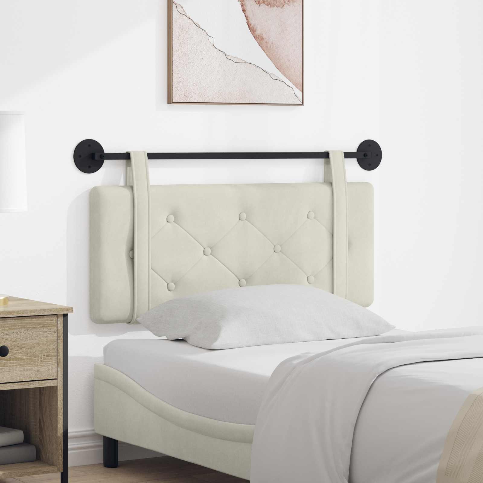 Testata appesa Montaggio a parete Crema 110 x 55 x 5 cm Velluto 42031618
