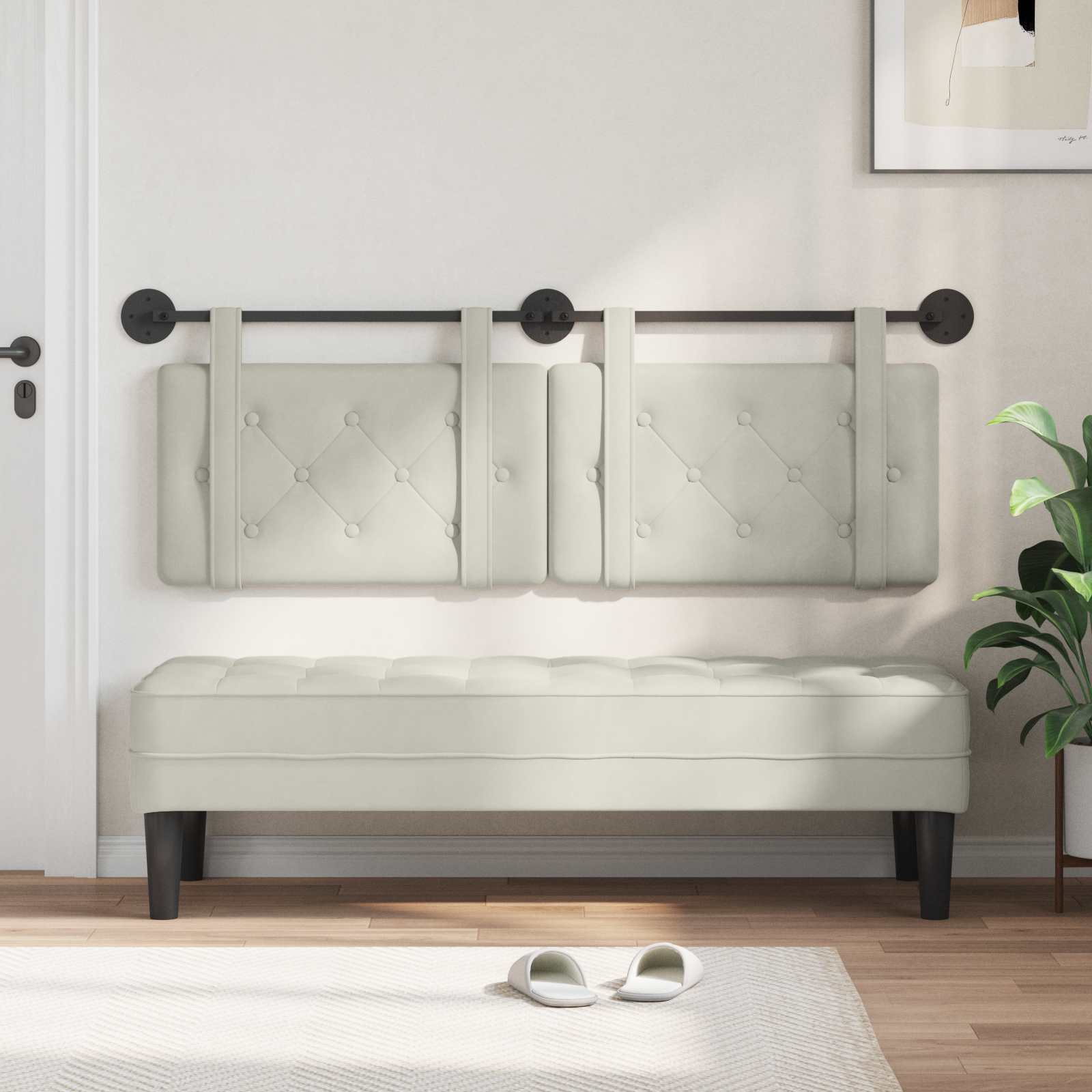 Testata appesa Montaggio a parete Crema 130 x 55 x 5 cm Velluto 42031645